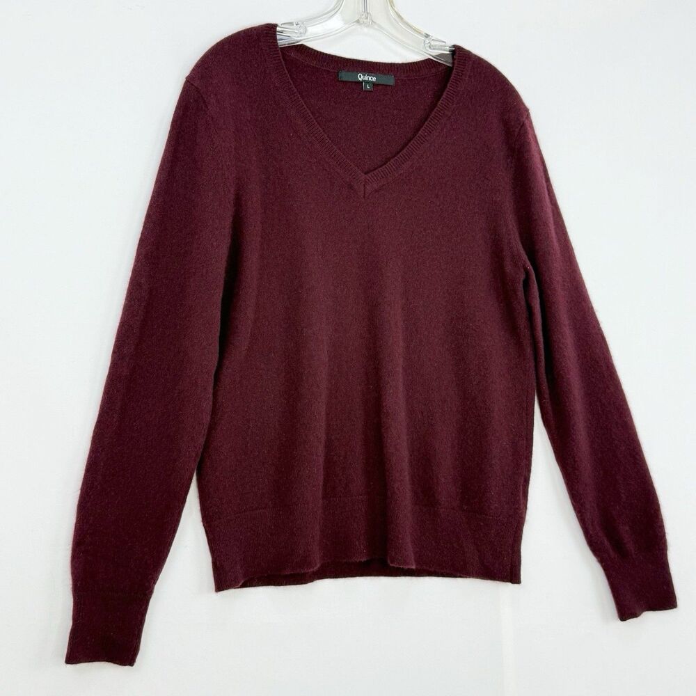 Quince Women Mongolian Cashmere V-Neck Sweater Rich Burgundy Sleeved Top Size L - Picture 3 of 16